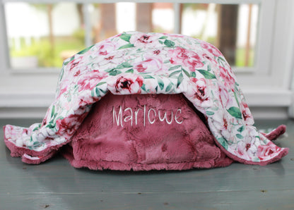 Personalized Blanket, Pink Rose Minky Baby Blanket