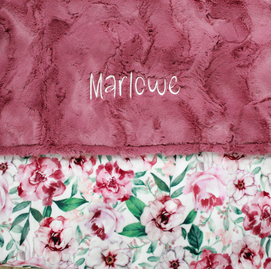 Personalized Blanket, Pink Rose Minky Baby Blanket