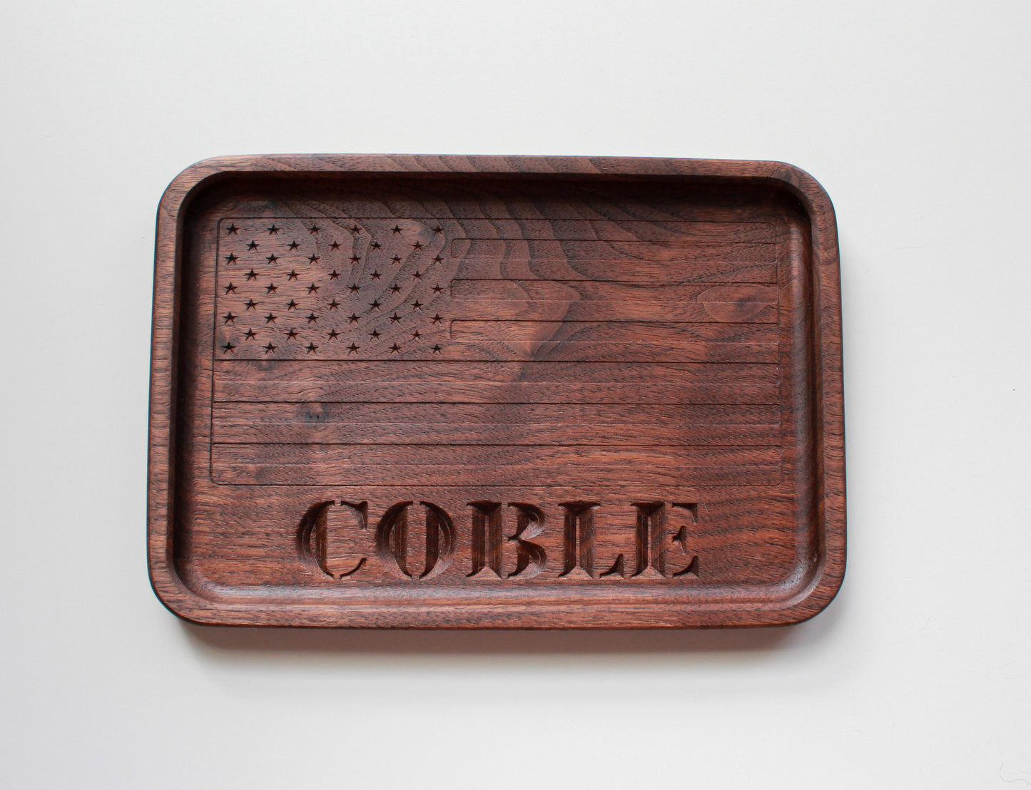 Personalized Walnut Handcrafted Wood Tray, Wooden Flag Desk Organizer