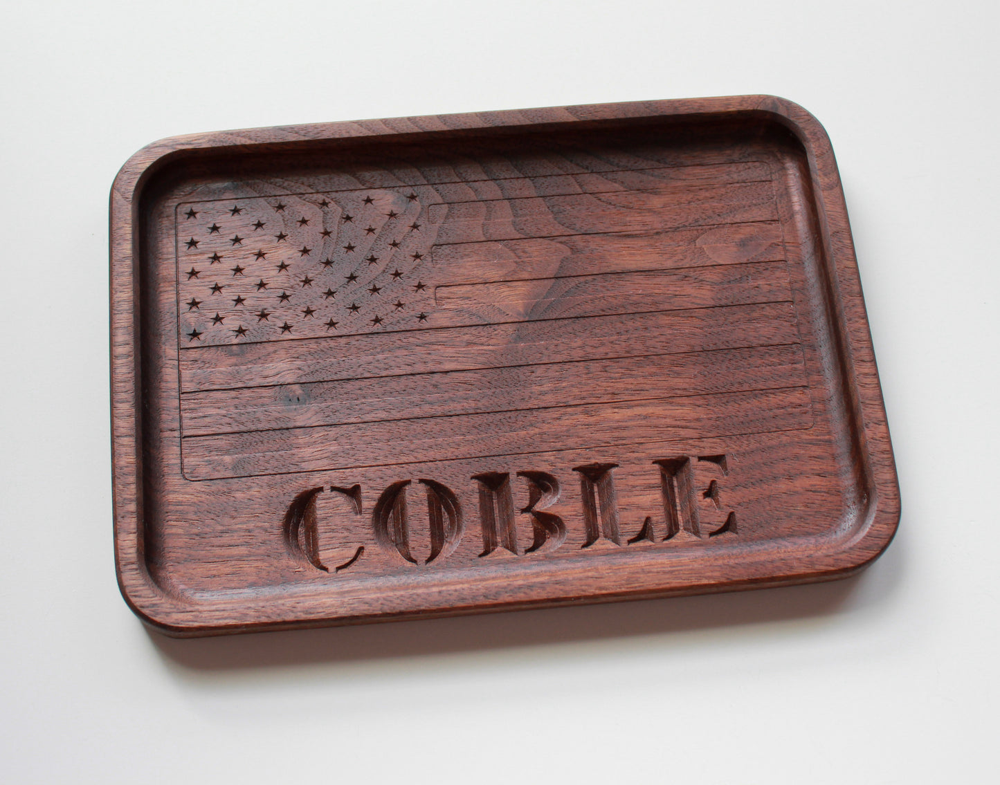 Personalized Walnut Handcrafted Wood Tray, Wooden Flag Desk Organizer
