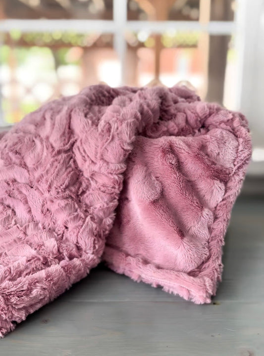 Personalized woodrose floral baby blanket with name in soft pink minky