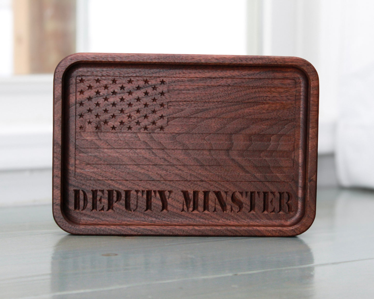 Personalized Walnut Handcrafted Wood Tray, Wooden Flag Desk Organizer