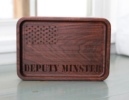 Personalized Walnut Handcrafted Wood Tray, Wooden Flag Desk Organizer