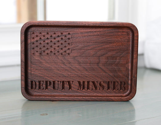 Personalized Walnut Handcrafted Wood Tray, Wooden Flag Desk Organizer