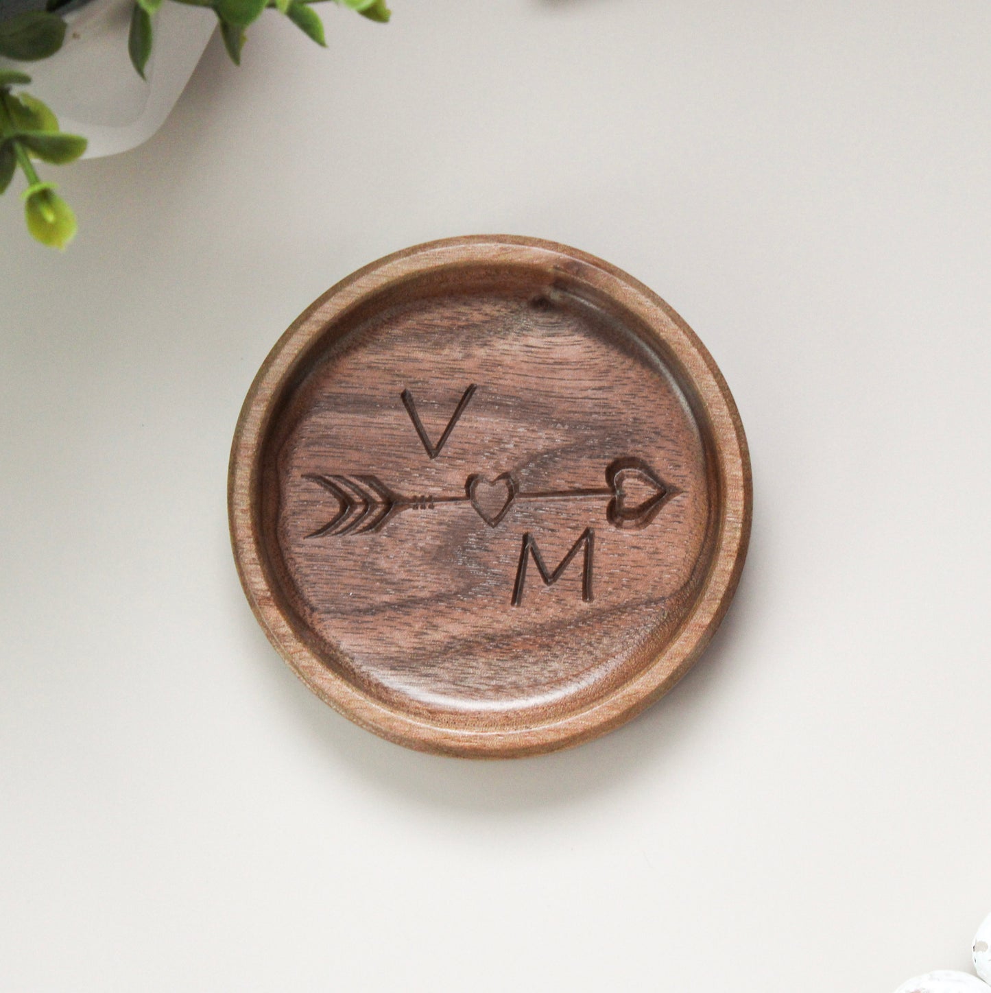 Personalized Ring Dish, Walnut Handcrafted Wood Dish, Valentine Gift