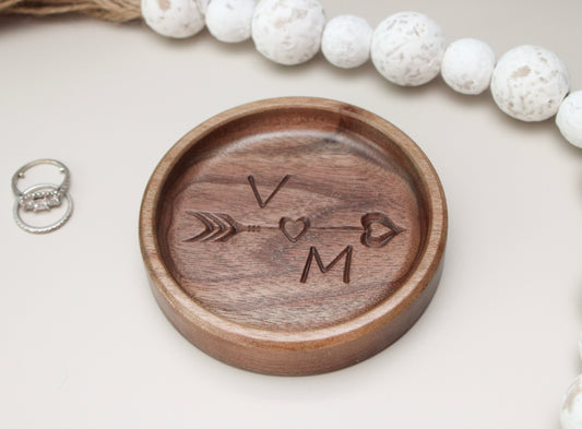 Personalized Ring Dish, Walnut Handcrafted Wood Dish, Valentine Gift