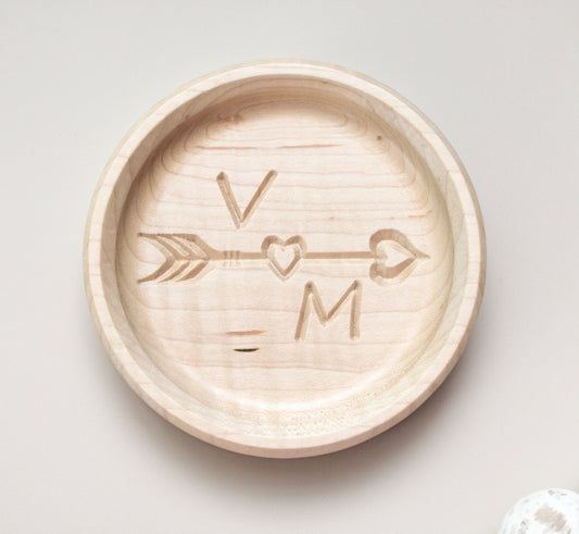 Valentine Gift Personalized Ring Dish, Maple Handcrafted Wood Dish