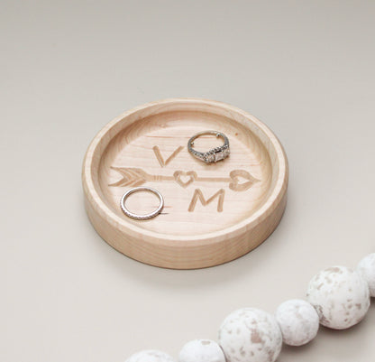 Valentine Gift Personalized Ring Dish, Maple Handcrafted Wood Dish