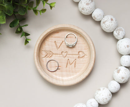 Valentine Gift Personalized Ring Dish, Maple Handcrafted Wood Dish