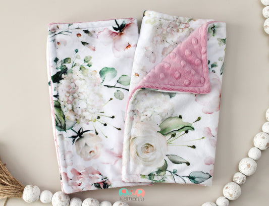 Pink Floral Minky Burp Cloth Gift Set