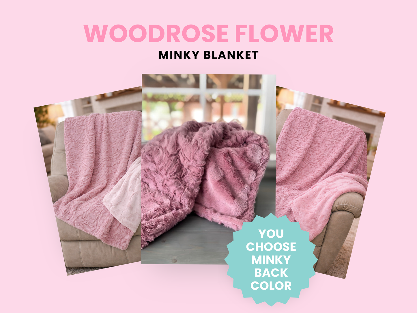 Custom name baby blanket woodrose floral design for baby shower gift