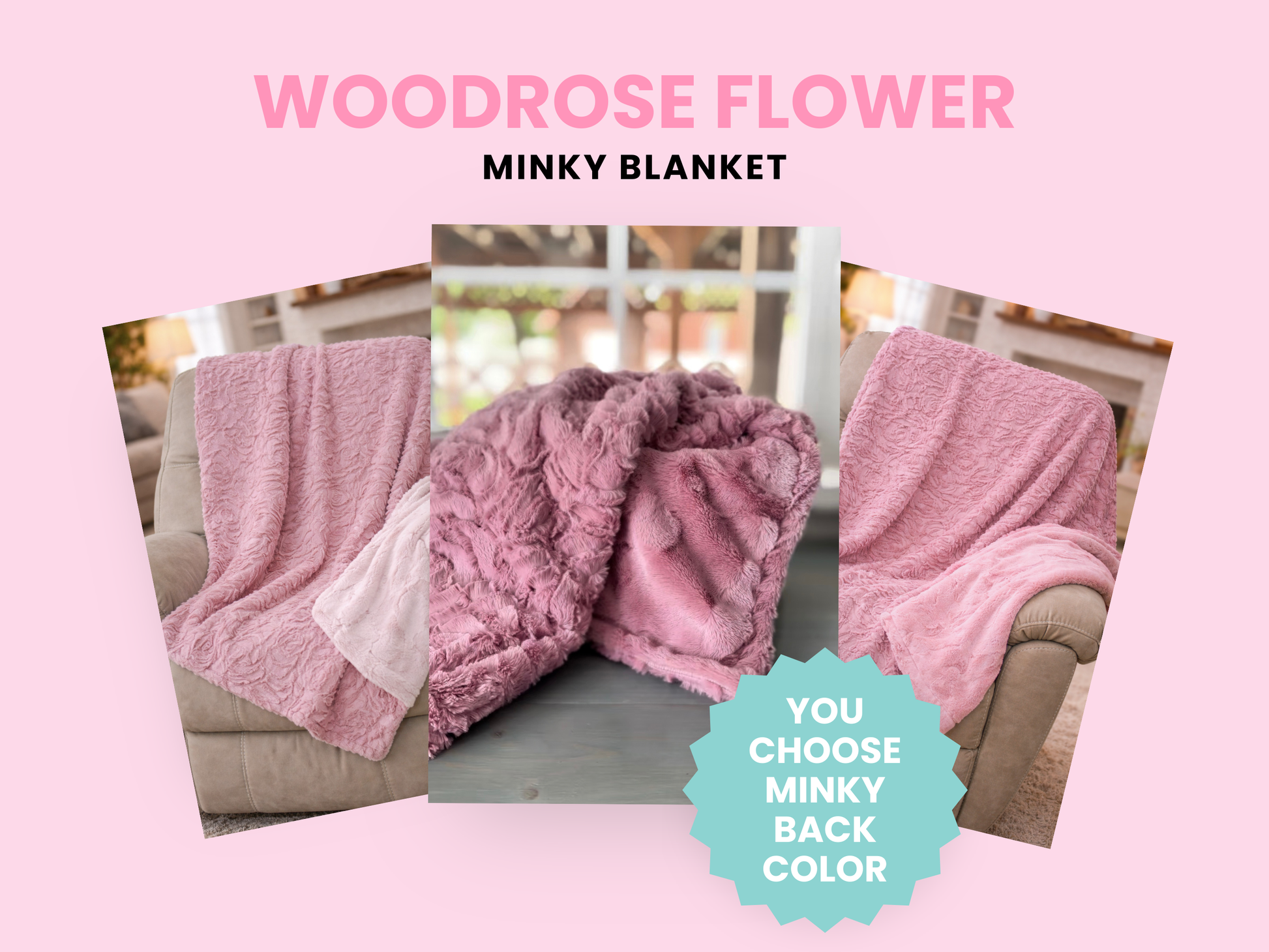 Custom name baby blanket woodrose floral design for baby shower gift