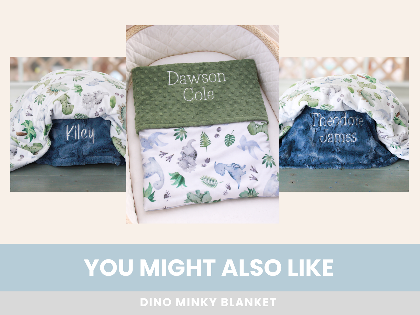 Personalized Dinosaur Baby Blanket – Custom Embroidered Minky Name Blanket for Boys