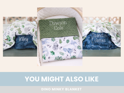 Personalized Dinosaur Baby Blanket – Custom Embroidered Minky Name Blanket for Boys