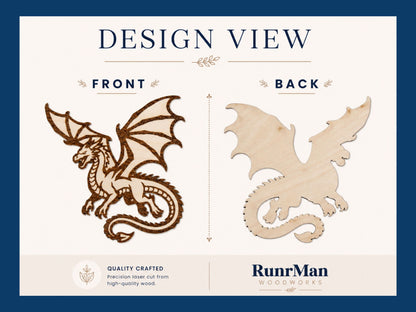 Laser Cut Dragon Wood Cutout | Unfinished Birch Plywood Craft Blank | DIY Fantasy Dragon Shape | Paintable Wood Craft
