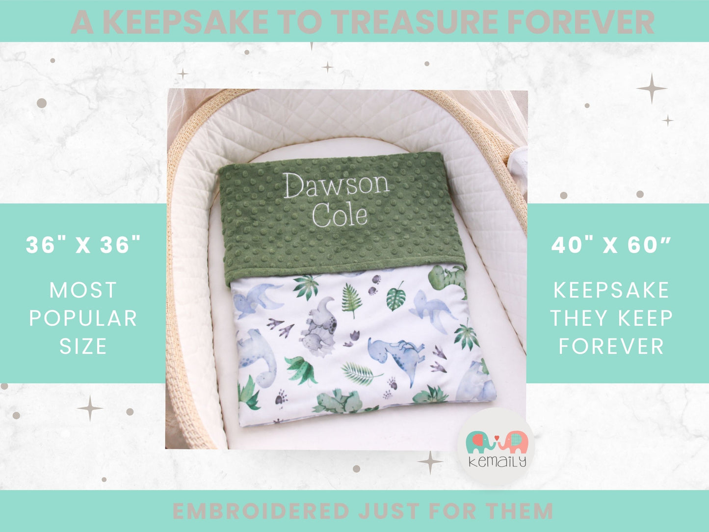 Personalized Dinosaur Baby Blanket – Custom Embroidered Minky Name Blanket for Boys