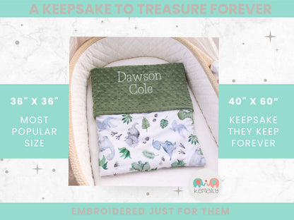 Personalized Dinosaur Baby Blanket – Custom Embroidered Minky Name Blanket for Boys