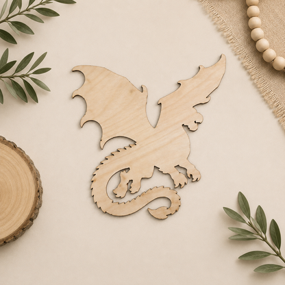 Fantasy Dragon Wood Cutout | Unfinished Birch Plywood Laser Cut Shape for DIY Crafts