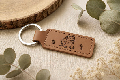 Personalized Frog Leather Keychain | Laser Engraved Faux Leather Keychain