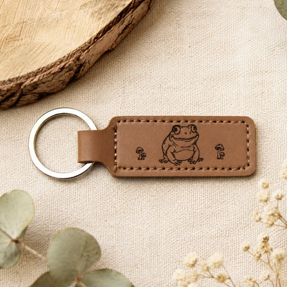 Personalized Frog Leather Keychain | Laser Engraved Faux Leather Keychain