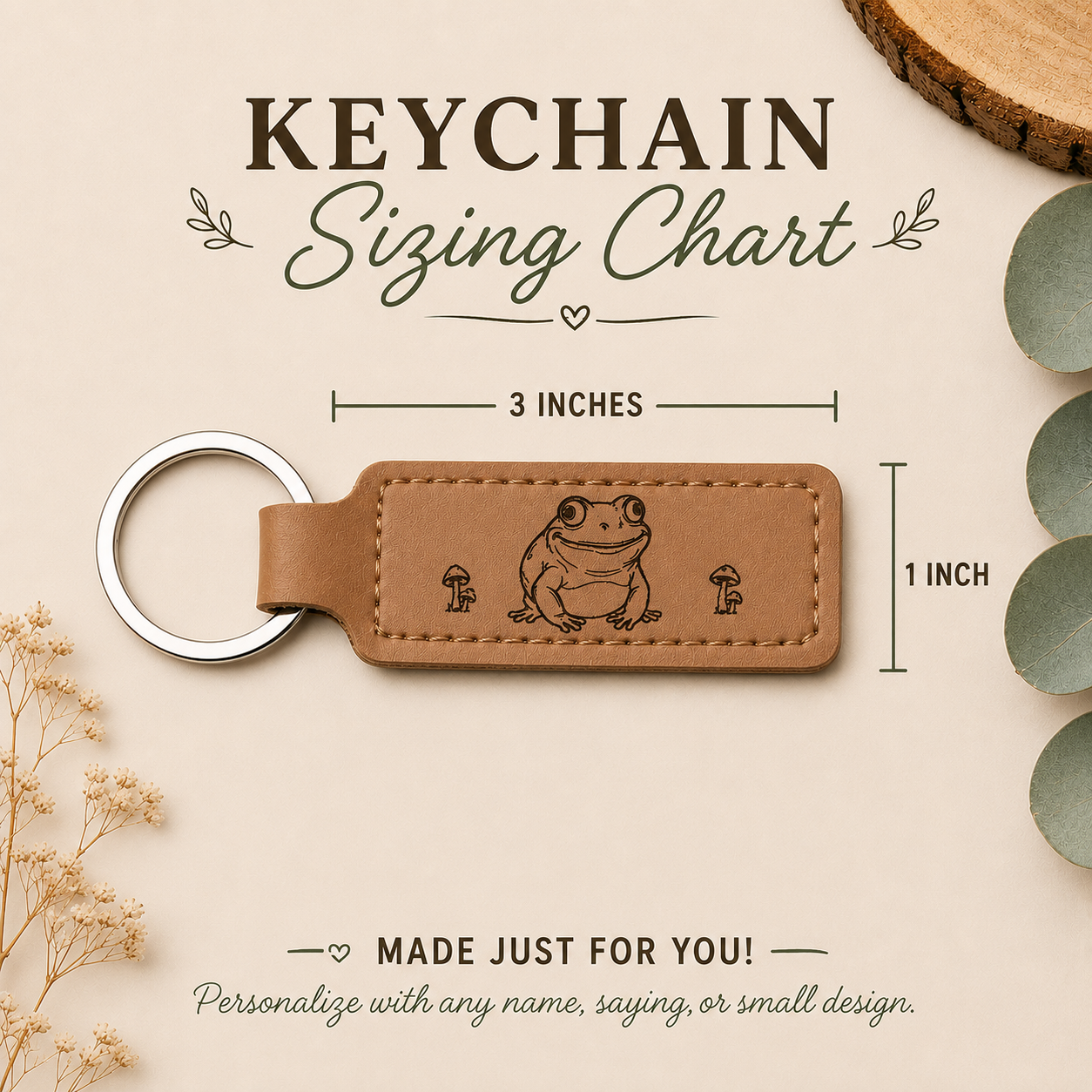 Personalized Frog Leather Keychain | Laser Engraved Faux Leather Keychain