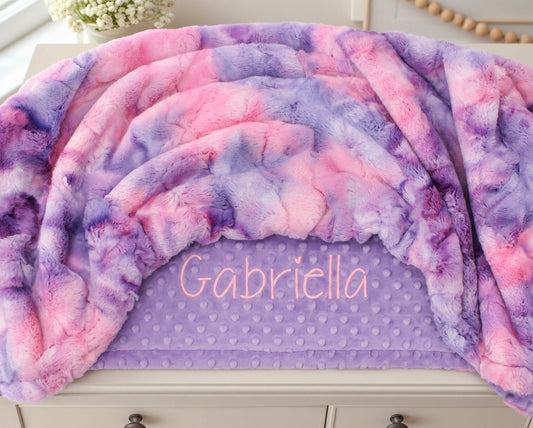 Personalized Pink & Purple Unicorn Minky Blanket – Custom Name Baby Girl Gift