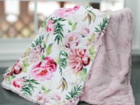 Personalized Floral Baby Blanket – Pink Minky Custom Name Blanket for Girls, Soft Spring Baby Shower Gift