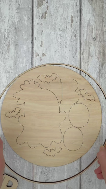 Groovy Ghost Halloween Door Hanger DIY Kit | Paint Your Own BOO Wood Craft