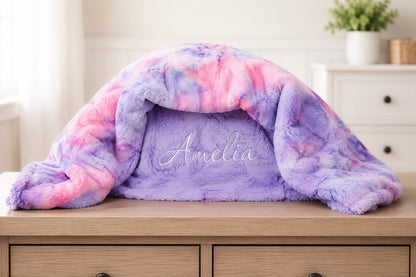 Personalized Unicorn Baby Blanket with Name | Pink & Purple Minky Baby Girl Blanket
