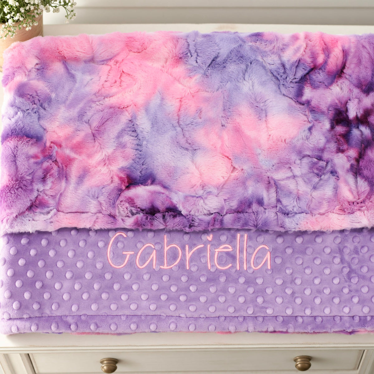 Personalized Pink & Purple Unicorn Minky Blanket – Custom Name Baby Girl Gift